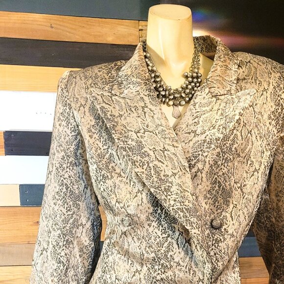 CARAMIA--Metallic Snake Print--2 piece, double breast suit- with Maxi skirt-- - Picture 4 of 6